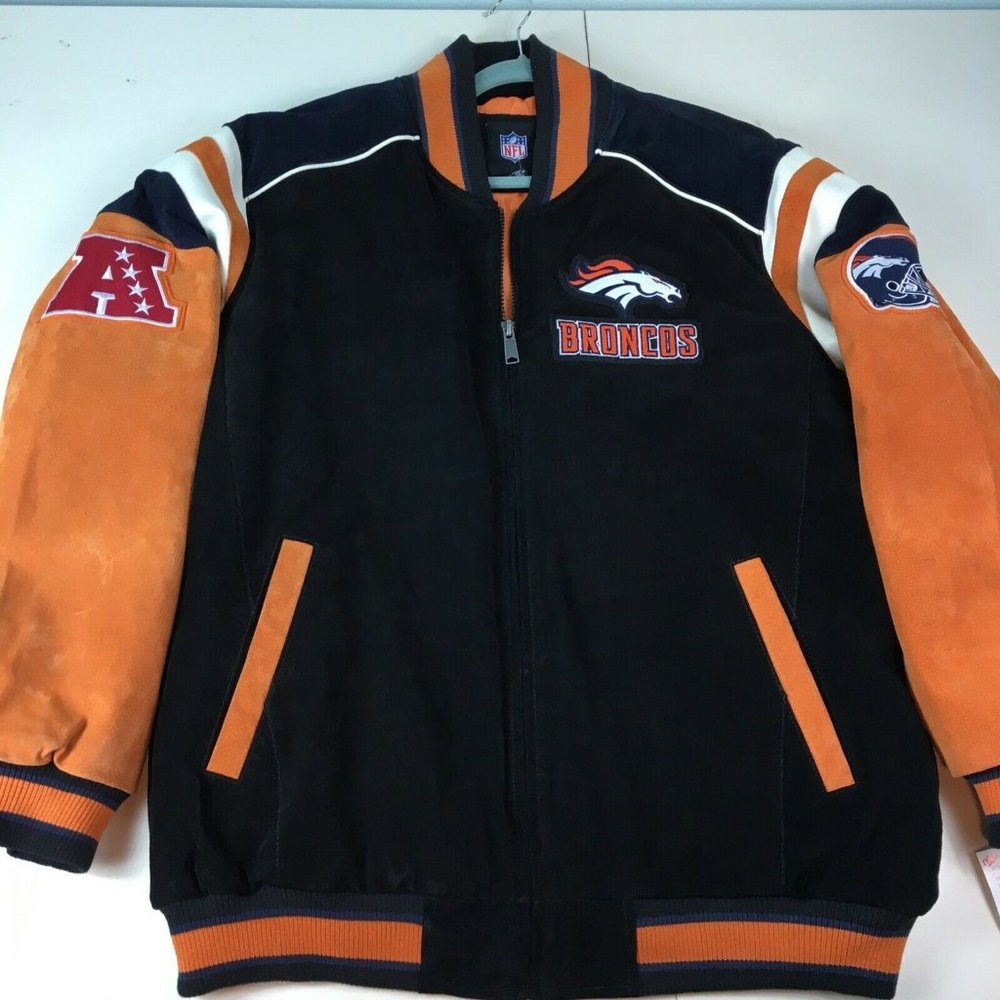 NFL TEAM APPAREL OFFICIAL GIII DENVER BRONCOS SUEDE LEATHER JACKET XXL NWT